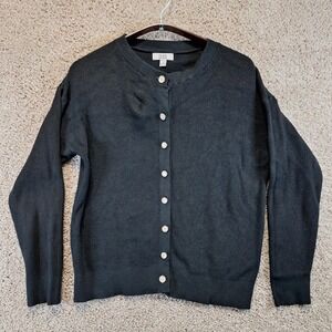 Tera Vera Cardigan Womens S Black Gold Button Ribbed Knit Classic Office Chic